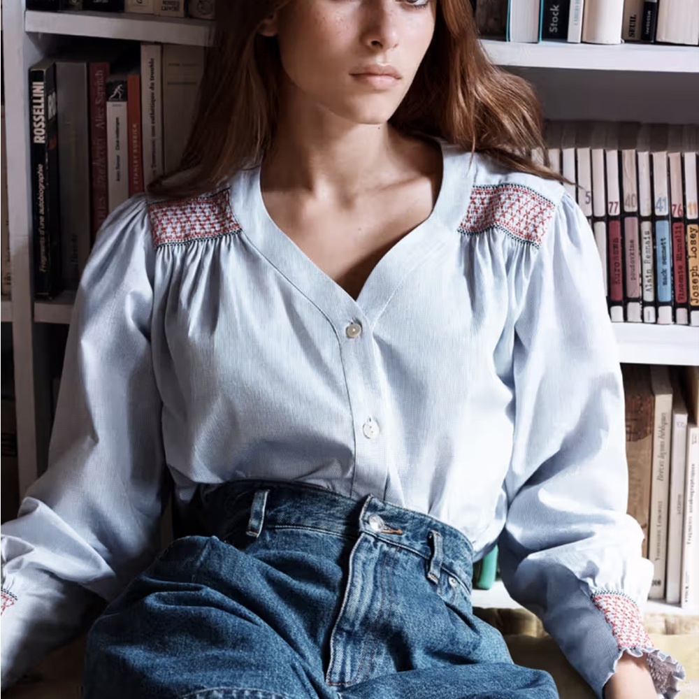 APC x Jessica Ogden Blue Shirt with Embroidery